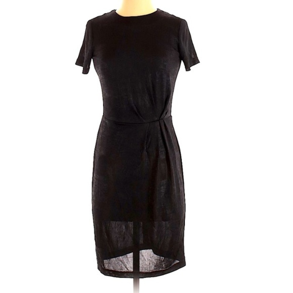 Katherine Barclay 0 black crew neck short sleeve‎ stretch twist waist dress